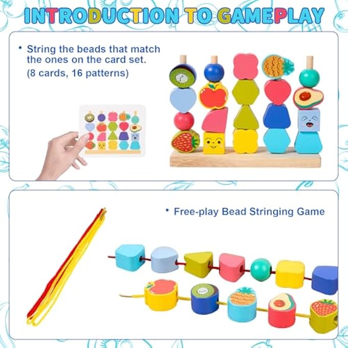 UOY MONTESSORI THREADING GAME, EDUCATIONAL TOY FROM 2 3 4 5 YEARS, WOODEN TOY, PLUG-IN GAME, THREADING GAME, BUILDING BLOCKS, SORTING GAME FOR CHILDREN, WOODEN EDUCATIONAL GAMES, STACKING GAME - Image 4