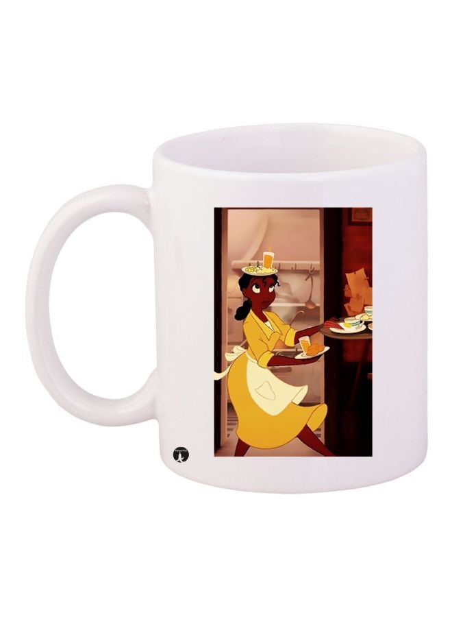 RYN Cartoon Girl Printed Coffee Mug White//Brown/Yellow 11ounce