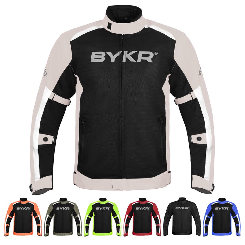 BYKR Mesh Motorcycle Jacket For Men Dual Sports Adventure Breathable Air Racing Bikers Riding Powersports Protective Motorbike Jackets Enduro CE Armored Grey Small