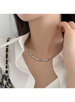 نيبمينينت Irregular Metal Pleated Necklace Niche Design Clavicle Chain Cold Style Simple All-match Short 
