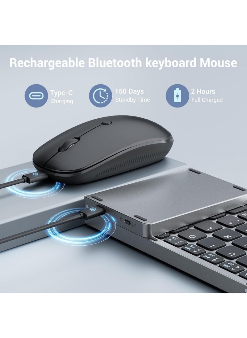 Rock Pow Foldable Keyboard and Mouse for Laptop Travel Bluetooth Folding Keyboard with Mouse Rechargeable Keyboard for Business 2.4G  Bluetooth for iPad Tablets Laptop iOS Android  - Image 4
