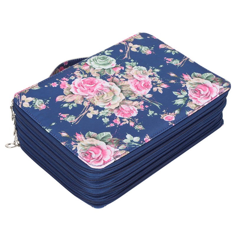 Pencil Case Rose Printed Multi Layer Zipper 252 Slots Portable Pen Holder Storage Pocket(Blue Background Rose ) - Image 5