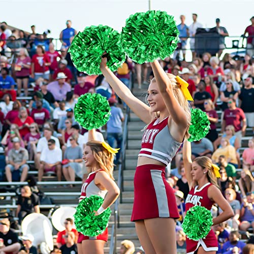 CREATIEE-PRO 4Pcs Metallic Cheerleading Pom Poms, Creatiee 2 Pair Cheerleader Cheering Squad Pompoms for School Sports Dance Games Team Spirit Cheer (Green) - Image 4