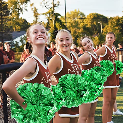 CREATIEE-PRO 4Pcs Metallic Cheerleading Pom Poms, Creatiee 2 Pair Cheerleader Cheering Squad Pompoms for School Sports Dance Games Team Spirit Cheer (Green) - Image 2