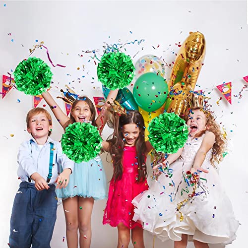 CREATIEE-PRO 4Pcs Metallic Cheerleading Pom Poms, Creatiee 2 Pair Cheerleader Cheering Squad Pompoms for School Sports Dance Games Team Spirit Cheer (Green) - Image 5