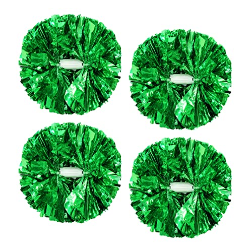 CREATIEE-PRO 4Pcs Metallic Cheerleading Pom Poms, Creatiee 2 Pair Cheerleader Cheering Squad Pompoms for School Sports Dance Games Team Spirit Cheer (Green) - Image 1