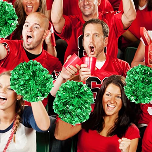 CREATIEE-PRO 4Pcs Metallic Cheerleading Pom Poms, Creatiee 2 Pair Cheerleader Cheering Squad Pompoms for School Sports Dance Games Team Spirit Cheer (Green) - Image 3