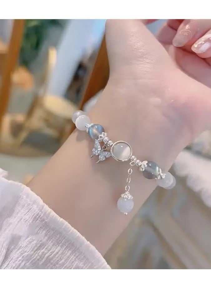1pc Elegant Butterfly Charm Bracelet with Beads - Glass Crafted, Fashionable White Design, Ideal Gift for Girlfriend or Best Friend, Small Niche Design, Transfer Beads - Image 2