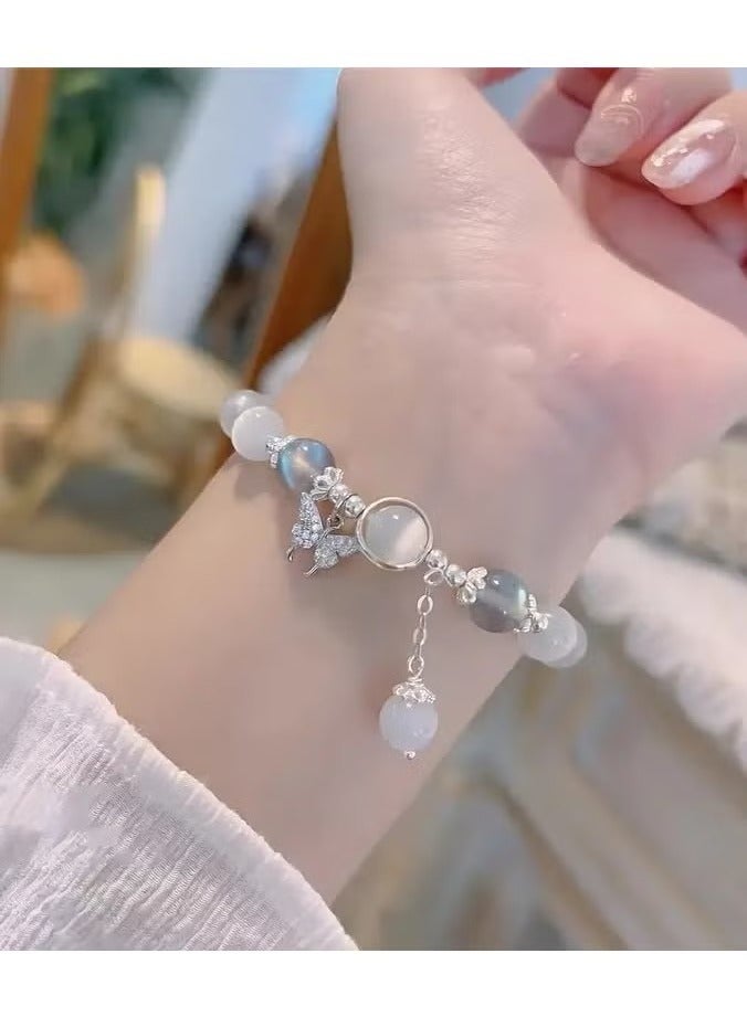 1pc Elegant Butterfly Charm Bracelet with Beads - Glass Crafted, Fashionable White Design, Ideal Gift for Girlfriend or Best Friend, Small Niche Design, Transfer Beads - Image 4