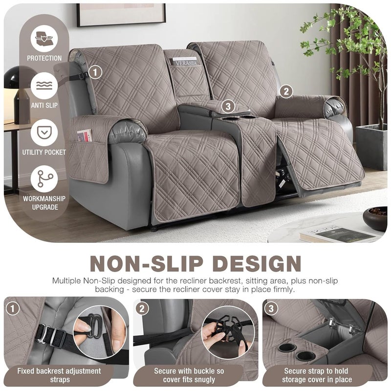 TAOCOCO Loveseat Recliner Cover with Center Console 100 Waterproof Pet Cover for Dual Recliner with Straps Design Split Reclining Loveseat Cover Furniture PetKids Protector 2 Seater Light Brown - Image 4
