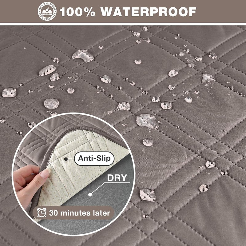 TAOCOCO Loveseat Recliner Cover with Center Console 100 Waterproof Pet Cover for Dual Recliner with Straps Design Split Reclining Loveseat Cover Furniture PetKids Protector 2 Seater Light Brown - Image 2