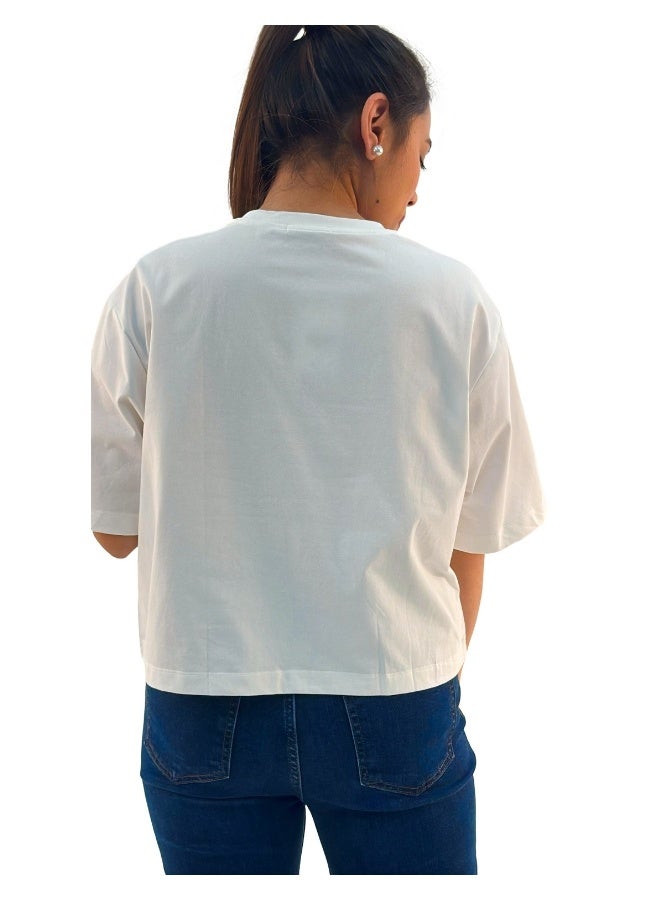 JOANNA تي شيرت نسائي بأكمام قصيرة بياقة دائرية واسعة من جوانا 193297 - أبيض - L - Image 3