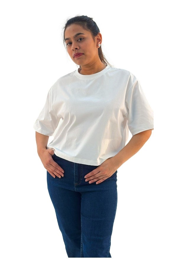 JOANNA تي شيرت نسائي بأكمام قصيرة بياقة دائرية واسعة من جوانا 193297 - أبيض - L - Image 1