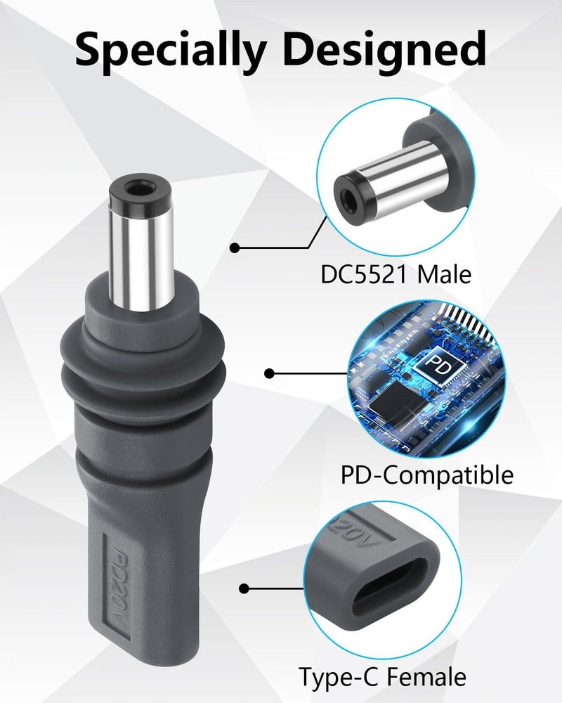 CERRXIAN 2 Pack USB C to DC 55mm x 21mm Power Adapter for Starlink Mini PD100W USB C Female to DC5521 Male Connector Charge Barrel Jack Power Adapter for Starlink Mini Replacement Waterproof Cable - Image 3