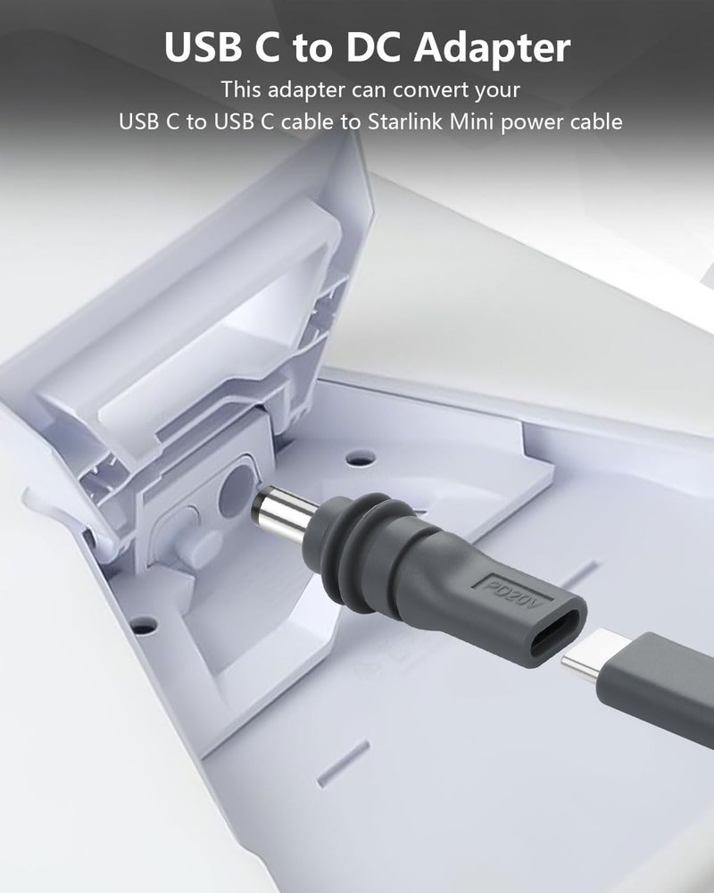 CERRXIAN 2 Pack USB C to DC 55mm x 21mm Power Adapter for Starlink Mini PD100W USB C Female to DC5521 Male Connector Charge Barrel Jack Power Adapter for Starlink Mini Replacement Waterproof Cable - Image 2