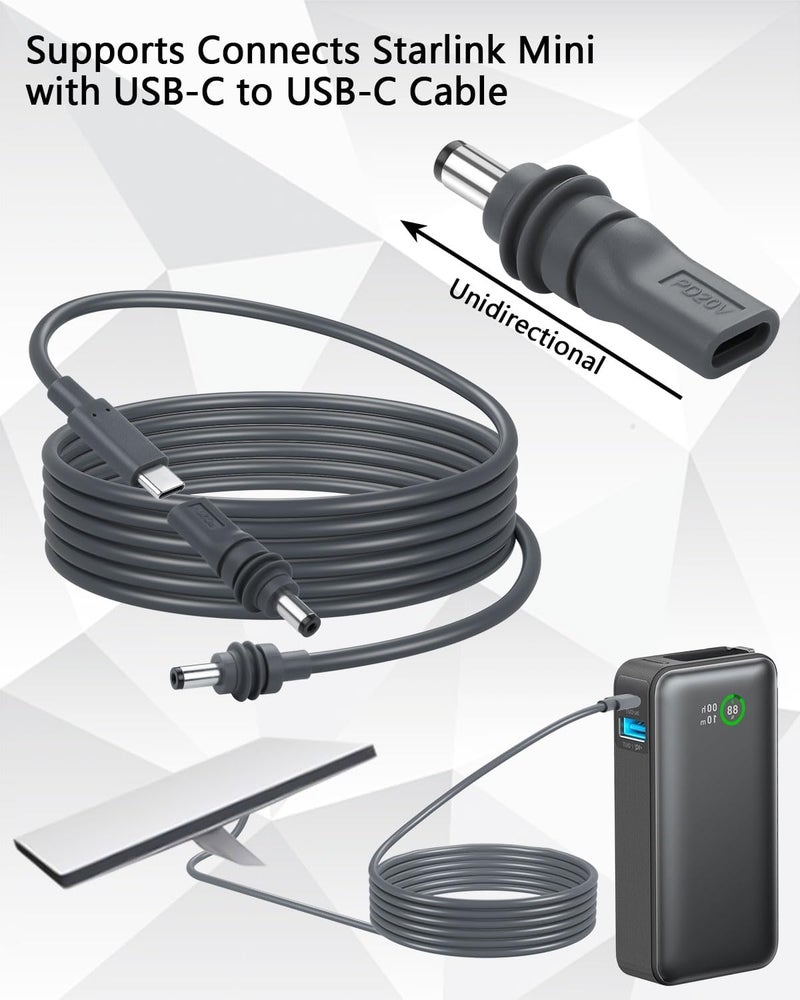 CERRXIAN 2 Pack USB C to DC 55mm x 21mm Power Adapter for Starlink Mini PD100W USB C Female to DC5521 Male Connector Charge Barrel Jack Power Adapter for Starlink Mini Replacement Waterproof Cable - Image 5