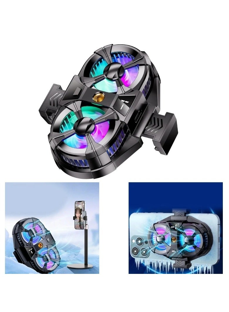 Dual Cooling Fan Cell Phone Cooler for Gaming Plug & Switch LED Display 3 Speed Fan with Phone Holder - Image 1