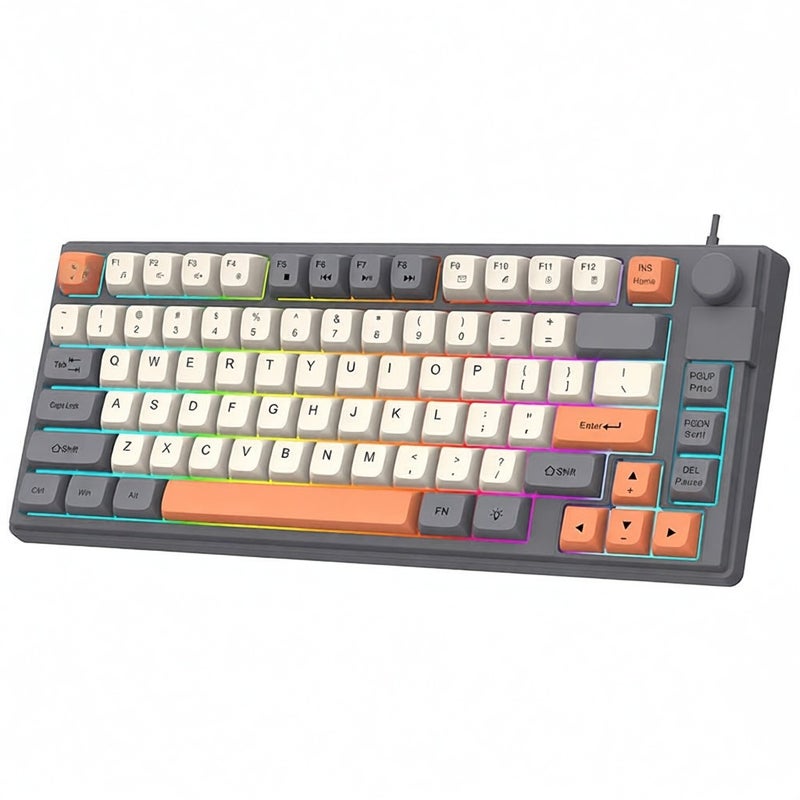Gaming Keyboard Colourful Backlit 81-Key with Three-Color Matching Keycaps MDA Height Ball Cap 26-Key N-Key Rollover Office Keyboard - Image 1