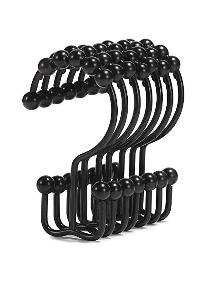 MIXDE Black Stainless Steel Shower Curtain Hooks - Rust-Proof Double Sliding Rings for Shower Curtain & Liners  - Image 1