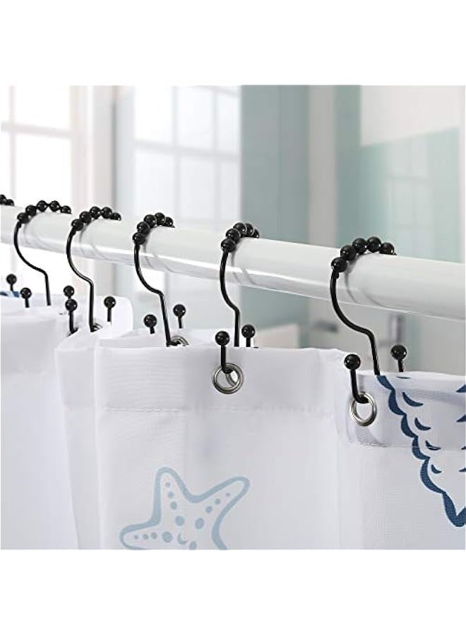 MIXDE Black Stainless Steel Shower Curtain Hooks - Rust-Proof Double Sliding Rings for Shower Curtain & Liners  - Image 2