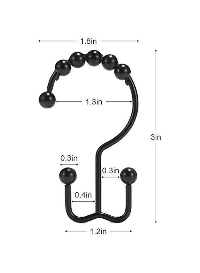 MIXDE Black Stainless Steel Shower Curtain Hooks - Rust-Proof Double Sliding Rings for Shower Curtain & Liners  - Image 3