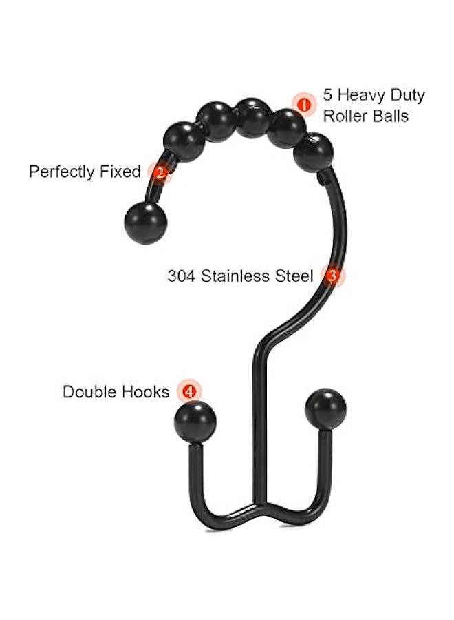 MIXDE Black Stainless Steel Shower Curtain Hooks - Rust-Proof Double Sliding Rings for Shower Curtain & Liners  - Image 4