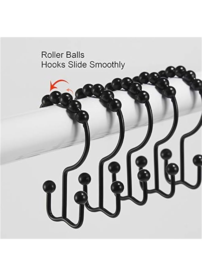 MIXDE Black Stainless Steel Shower Curtain Hooks - Rust-Proof Double Sliding Rings for Shower Curtain & Liners  - Image 5