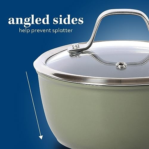 Sur La Table Kitchen Essentials 10 Piece PFA Free Non-Toxic Titanium Ceramic Nonstick Interior Forged Aluminum Cookware Pots and Pans Set - Green - Induction Compatible - Image 5
