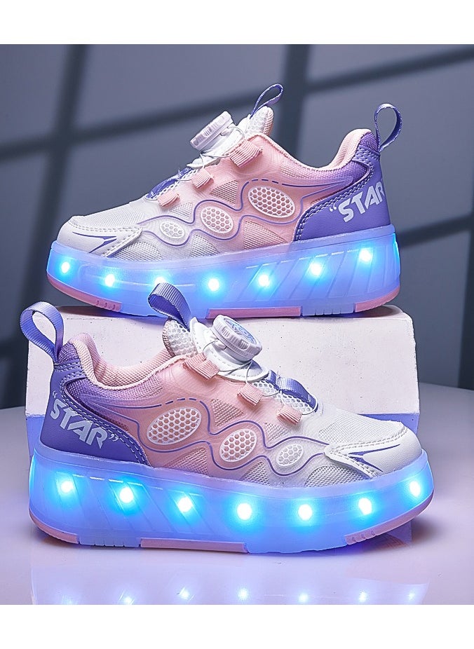 LITTLE ROCKZ Kids Four Wheel Roller Shoes Rechargeable LED Flash Light Sneaker Skate Heelys Shoes Pink  - Image 3