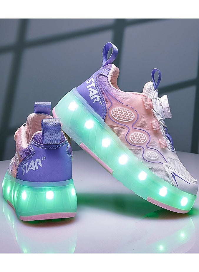 LITTLE ROCKZ Kids Four Wheel Roller Shoes Rechargeable LED Flash Light Sneaker Skate Heelys Shoes Pink  - Image 4