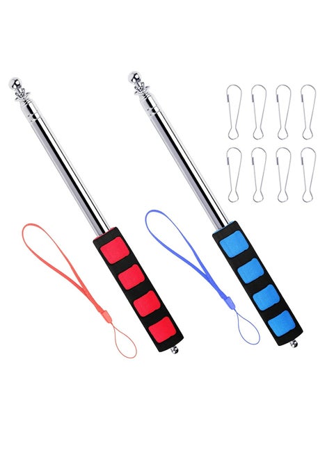 2pcs Telescopic Flag Poles,2 Meter Portable Stainless Steel Extendable Handheld Flagpole with 8pcs clip Snap Hooks for Tourist Guide Camping Travel Teaching Pointer
