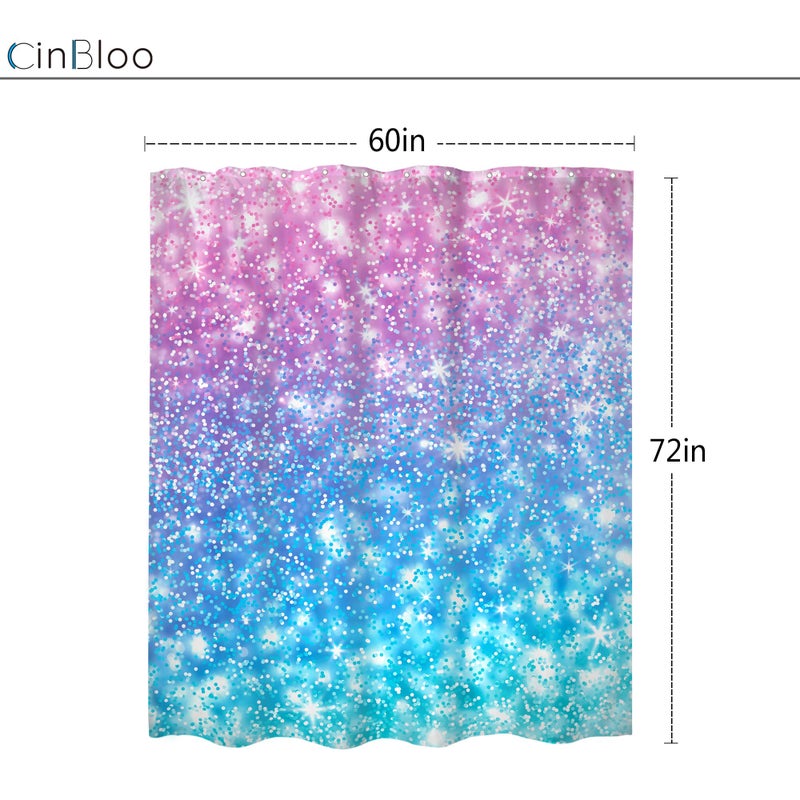 Cinbloo Cinbloo Kids Ombre Teal Shower Curtain 60Wx72H (Not Glitter) Colorful Turquoise Purple Shower Curtain for Girl Women Rainbow Polka Dots Mermaid Not Sparkle Pink Bathroom Decor Fabric with 12 Hook - Image 5