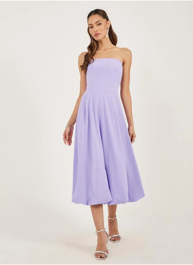 ستايلي Plain Strapless A-Line Midi Dress