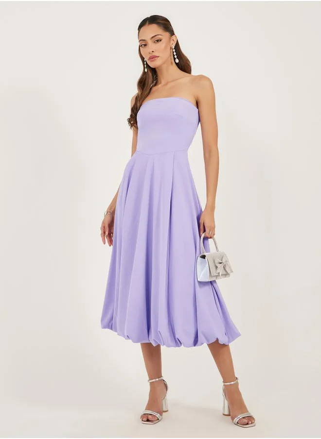 Styli Plain Strapless A-Line Midi Dress