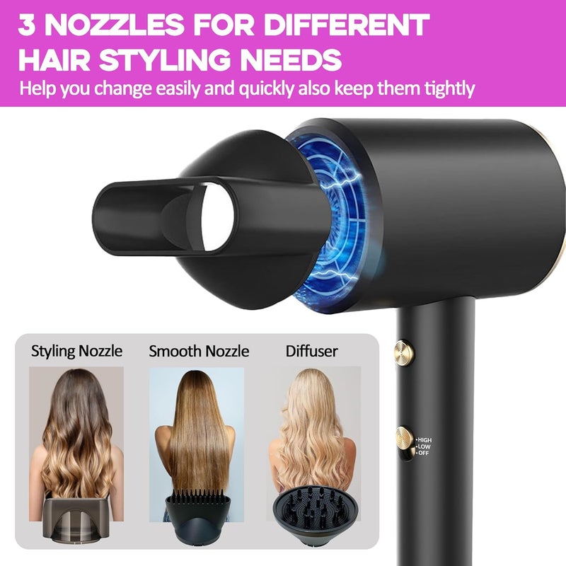 2000W Professional Salon Hair Dryer - Fast Drying Ion Technology, 3 Heat/2 Speed/Cold Settings, 2 Concentrators, 1 Diffuser, Strong Low Noise for Curly and Straight Hair (B) - Image 4
