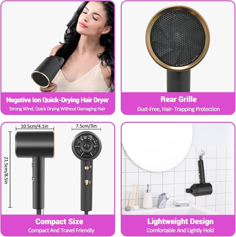 2000W Professional Salon Hair Dryer - Fast Drying Ion Technology, 3 Heat/2 Speed/Cold Settings, 2 Concentrators, 1 Diffuser, Strong Low Noise for Curly and Straight Hair (B) - Image 5
