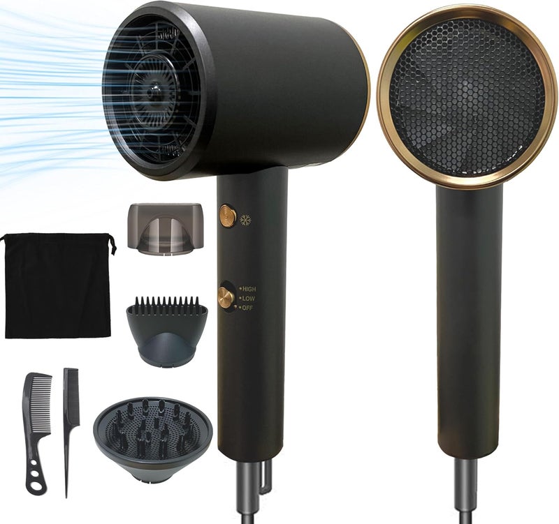 2000W Professional Salon Hair Dryer - Fast Drying Ion Technology, 3 Heat/2 Speed/Cold Settings, 2 Concentrators, 1 Diffuser, Strong Low Noise for Curly and Straight Hair (B) - Image 1