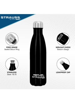 STRAUSS Strauss Refuel Steel Water Bottle | Leak Proof & Rust Free | Ideal for Office, Gym, Sports, Kitchen, Hiking, Trekking & Travel | Vacuum Insulated,(Black)  - Image 2