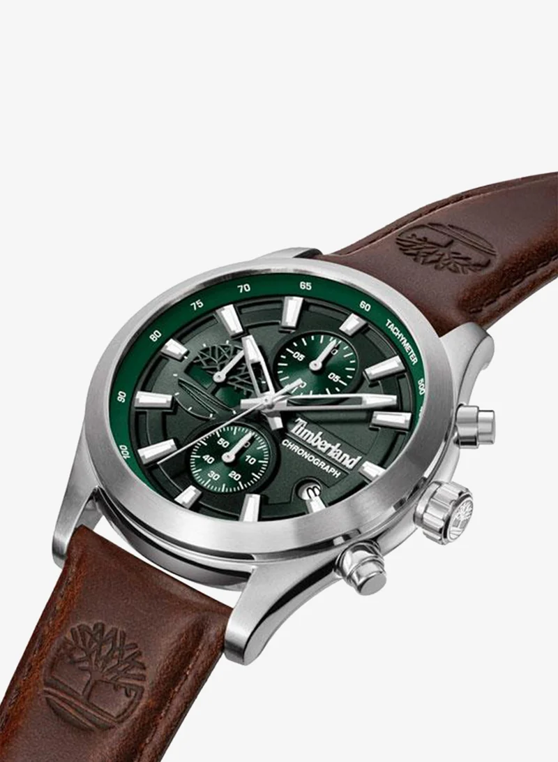 تمبرلاند Ashmont Green Dial Leather Strap Chronograph Watch for Men, 44mm