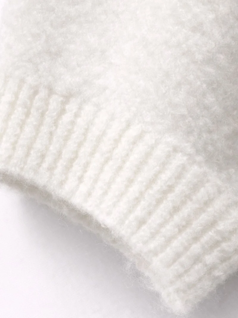 Mixray Ivory Natural MIXRAY Oversized Ribbed Turtleneck Sweater for Women | Best Price UAE
