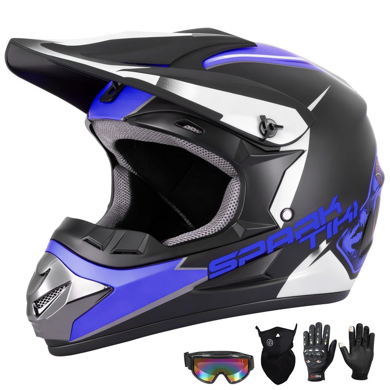 TIANDU DOT Approved Kid Helmet Youth Dirt Bike Motocross Helmets OffRoad Motorcycle Helmets Mountain Bike ATV BMX MX HelmetGoggles Gloves Face Mask 4PCS SetBlue M - Image 3