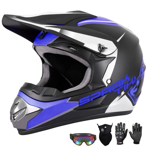TIANDU DOT Approved Kid Helmet Youth Dirt Bike Motocross Helmets OffRoad Motorcycle Helmets Mountain Bike ATV BMX MX HelmetGoggles Gloves Face Mask 4PCS SetBlue M - Image 1