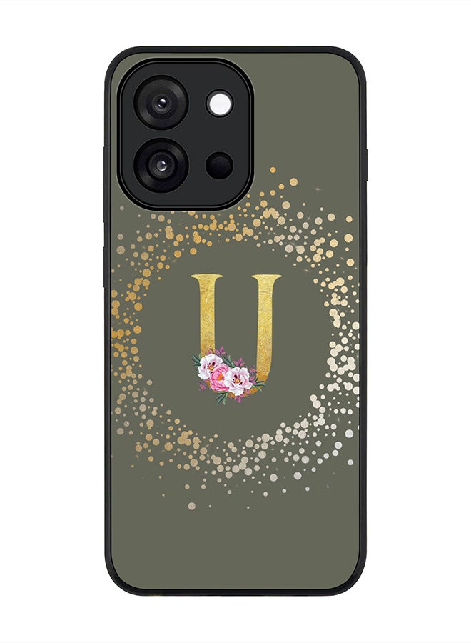 Stylizedd For OnePlus 13s / 13T Case,Slim fit Camera Protection, Shockproof Thin Phone cover  - Custom Monogram Floral - U  (Olive Green )