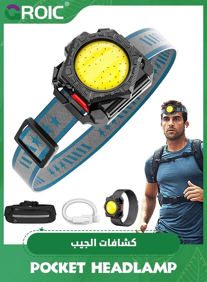 GROIC 3-In-1 Headlamp Flashlight with Bag, Wristband, Headband, Hand Free Running Light, Super Bright Bead Wrist Light Rechargeable for Night Walking, Running, Hiking & Outdoor Camping - Image 1