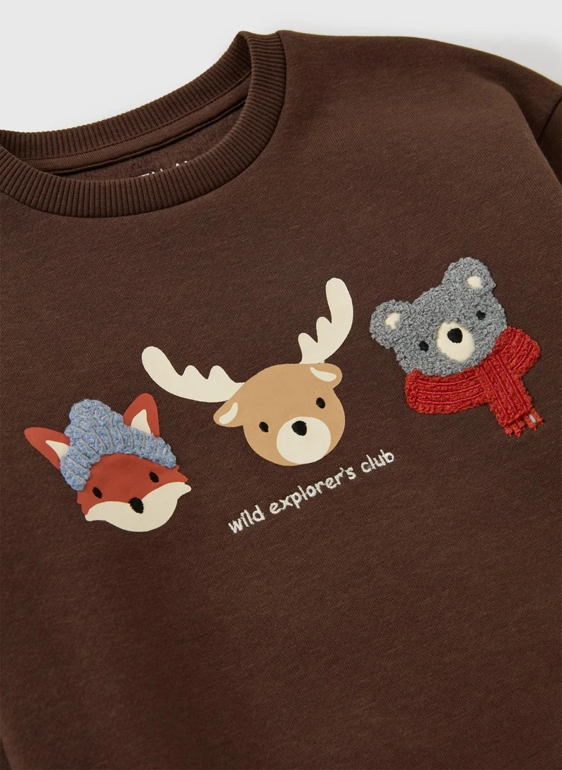 ماتلان Boys Brown Autumn Animals Sweatshirt