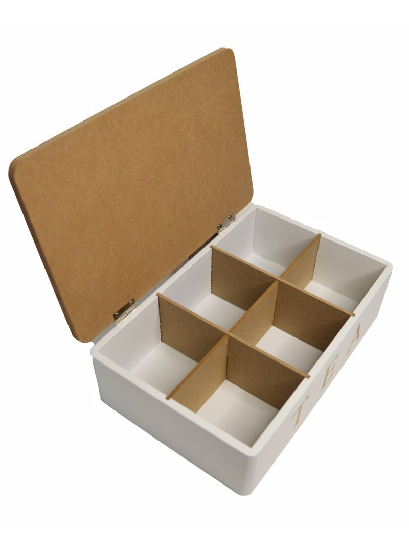 6-Compartment Wooden Tea Box - 24x16x6.5 cm, with Painted Text "Tea is the Answer to Anything" and Cup in Saucer Design  - Image 3