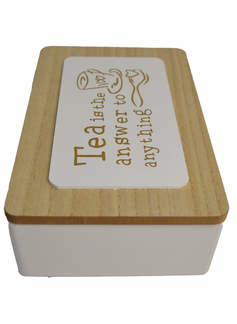 6-Compartment Wooden Tea Box - 24x16x6.5 cm, with Painted Text "Tea is the Answer to Anything" and Cup in Saucer Design  - Image 5