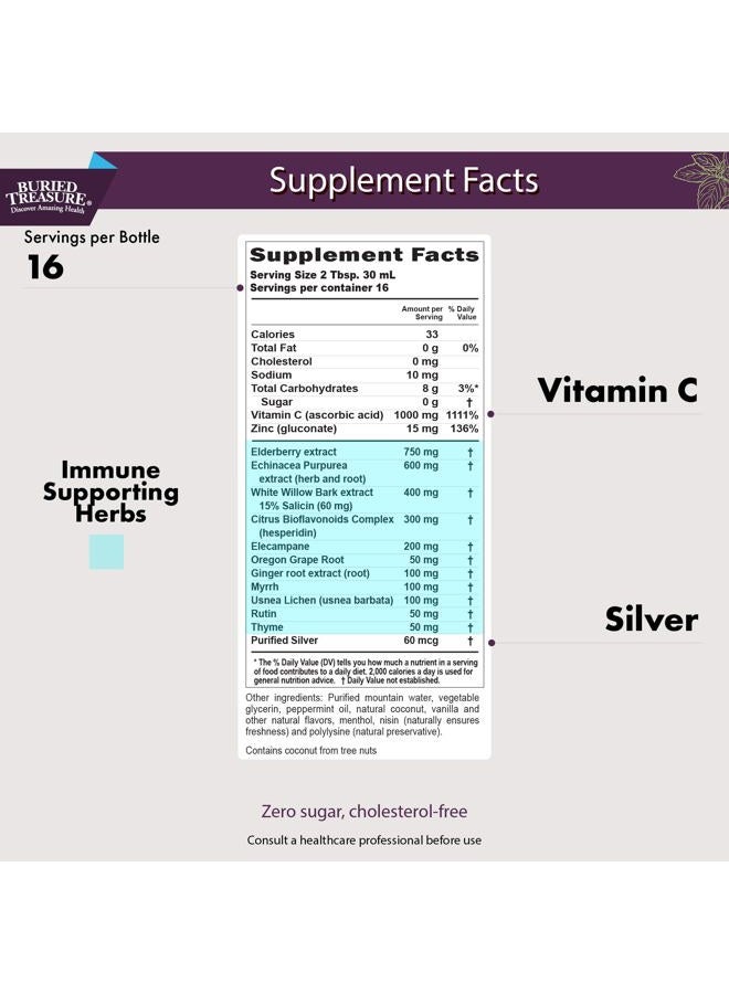 Buried Treasure ACF Immune Support - 16 oz, 16 Servings, Vitamin C, Elderberry, Zinc, Liquid Immune Booster with Vitamins and Minerals w/ Dose Cup - Image 2