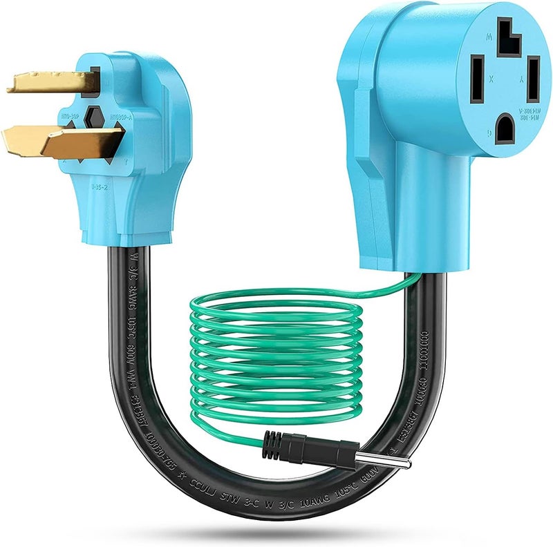 CircleCord Dryer Adapter 4 Prong to 3 Prong, 4P Newer Dryer to 3P Older House, Dryer Convert Cord NEMA 10-30P Plug to 14-30R Receptacle, 220V 30 Amp 10 AWG STW Blue with Safety Ground Wire, ETL Listed - Image 1