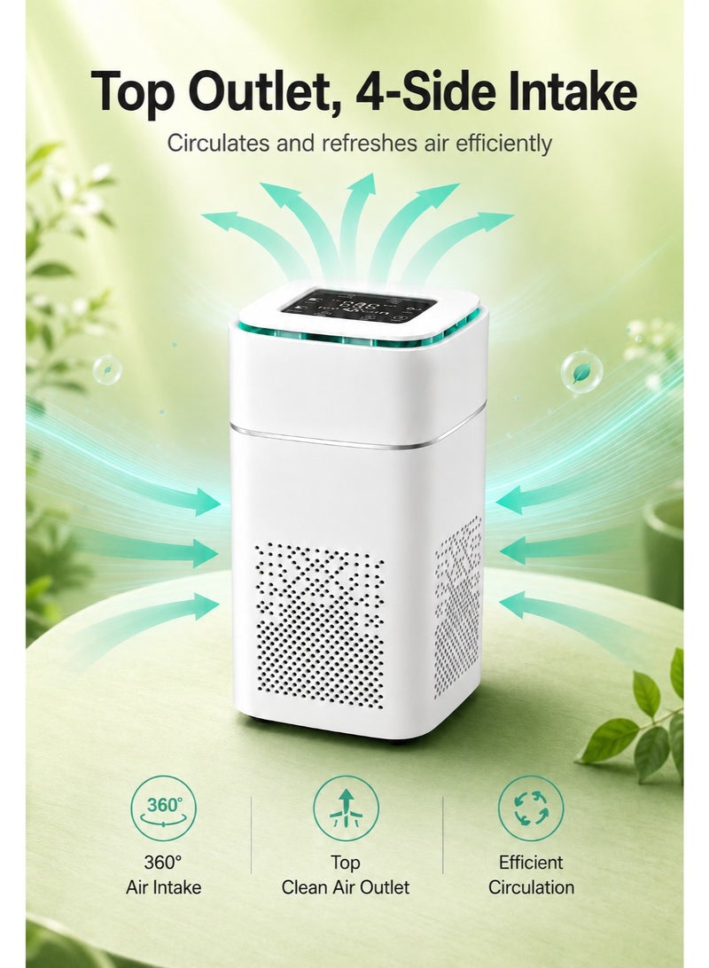 آه آه جهاز تنقية الهواء صغير الحجم مزود بمؤشر PM2.5، وفلتر HEPA ثلاثي المراحل، وضوء UV-C، ووضع الأنيونات، وجهاز تنقية الهواء بتحكم باللمس، مناسب لغرفة النوم والمكتب المنزلي، للتخلص من الغبار والدخان والروائح الكريهة - Image 5